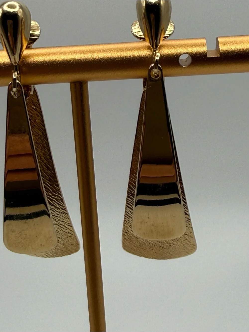 Textured Gold-Tone Double Drop Clip-On Earrings
